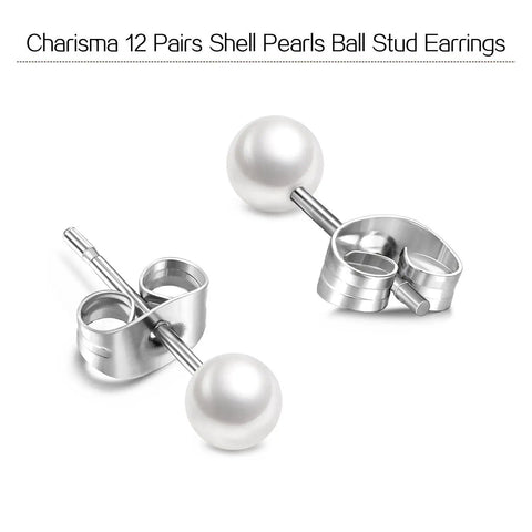 5mm Pearl Stud Earrings Set For Women Dope Hypoallergenic Jewelry - Surgical Stainless Steel Lead And Nickel Free 12 Pairs Imitation Round Pearl Earrings Comfortable Everyday Sparkle. 12-pair pearl stud earrings on silver pins
