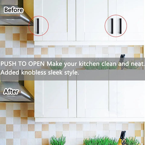 Before and after of kitchen cabinets using Push To Open Cabinet Latch Set 8 Pack Magnetic Push Latches And Locks For Hidden Doors And Drawers No Knobs Needed Quick Pop Open System Closet Touch Lock Grey Finish