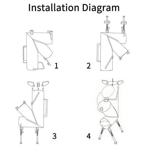 Installation diagram of Portable Wood Burning Rocket Stove For Camping And Outdoors With Fire Poker Ideal For Survival Gear.