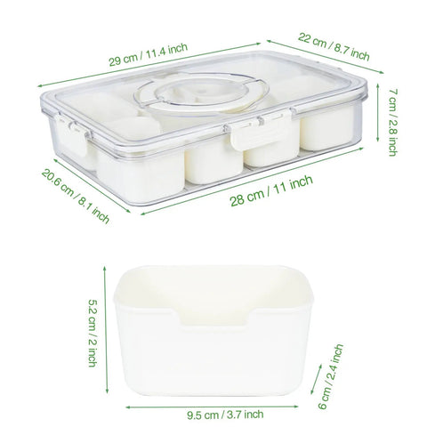 Two Pack Divided Snack Box With Clear Lid And Handles Portable Charcuterie Tray For Parties And Picnics BPA Free Plastic