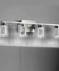 4 Light Brushed Nickel Crystal Vanity Light Fixtures With Dimmable LED Over Mirror, White Neutral Warm Crystal Glow, mounted upward