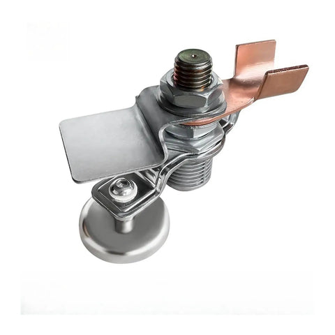 Super Heavy Duty Magnetic Fox Plate Ground Clamps For Welding Pro Shops Super Strong Grip Hold Iron Artifacts Tight On Pipe Clamps close-up view of metal clamp with copper and steel components.
