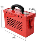 Tough As Nails Lockout Tagout Group Lock Box OSHA Compliant hardened steel padlock station, 9x6x3.5 inches, red with secure slots.