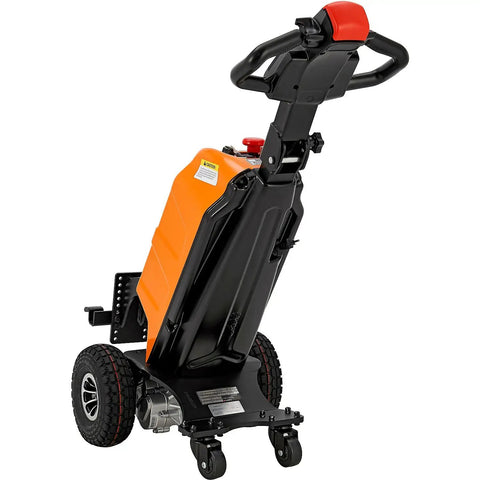 Heavy Duty Electric Powered Tugger With 2,200 Lbs Capacity positioned at an angle showing durable frame and wheels.