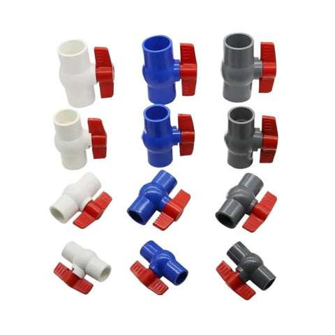 Super Durable PVC Ball Valve Featuring Precision Leak Proof Sealing And A Smooth Turning Handle Perfect For Water Line Repairs Matches 20 25 32 40 Mm Inner Diameters in various colors.