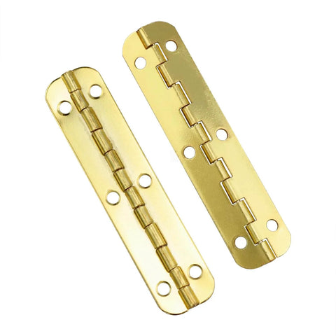 Six Pack 180 Degree Gold Rounded Corner Piano Hinges for Wooden Boxes and Small Cabinets With Screws Ideal Miniature Hinges