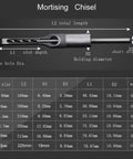 Top Shelf 3/4 Inch Woodworking Mortising Chisel Built Different For Killer Square Holes Sharpened High Speed Steel detailed specs chart.