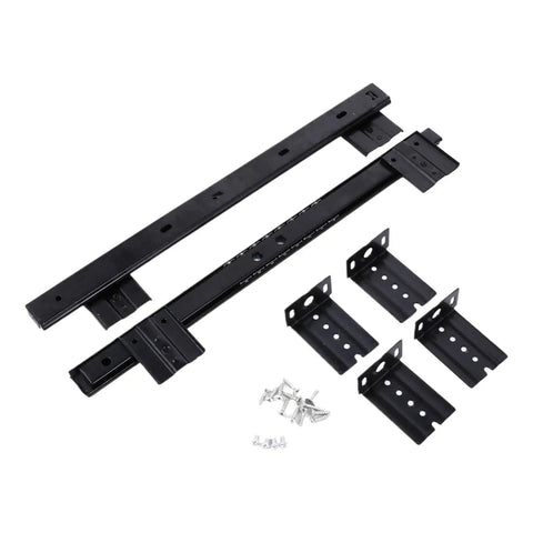 Heavy Duty Bottom Mounted Drawer Slides One Pair Brushed Silver Concealed Cabinet Tracks With Hella Smooth Glide Rock Solid Build Quality For Custom Cabinets, featuring two tracks and mounting hardware.