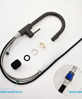 Black Kitchen Faucet With Magnetic Pull Down Sprayer High Arc Stainless Steel Design, installation components shown