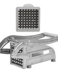 French fries cutter, front view, manual stainless steel blades for potatoes and vegetables.