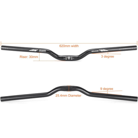 620mm Aluminum Mountain Bike Handlebar 25.4 Clamp Riser 30mm 55mm 70mm 90mm 120mm Rise Wide 620mm MTB Handlebars