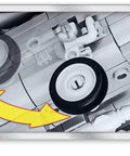 Close-up of landing gear from Top Gun F 14A Tomcat Fighter Plane Build Set 1 48 Scale 754 Piece Kit With Maverick And Goose Figures