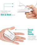 Warm 3000K LED Rechargeable Clip On Reading Light showing adjustable white clip held in hand, highlighting slim lightweight design