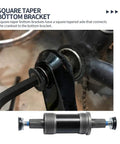 68x123mm Square Taper Bottom Bracket Upgrade For 68mm Shell And 123mm Spindle Length Easy Swap For BB UN26 And Shimano Tourney TX800 Series Mountain Bike Cranksets shown installed on bike