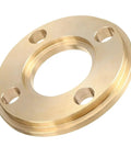 Premium Pure Copper Router Bushing Guide Set Dead Nuts Precise For Fine Woodworking Delivers Smooth Cutting Action Includes Complete Eleven Piece Range Up To Thirty Mm With Dual Lock Nuts round copper bushing with four mounting holes.