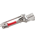 90 Degree Toggle Clamp Fastener With Plastic Cover Handle, stainless steel construction, visible red plastic grip, side angle view