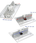 Heavy Duty Aluminum Router Table Insert Plate Featuring Beefy Back Fence And Dead Set Angle Ruler For Straight Shooting Wood Milling And Zero Drama Cutdowns, showcasing adjustable components.