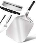 Must Have Pizza Peel Set With Cutter Rocker, Aluminum Peel, Foldable Handle, 13.7 Inch Stainless Steel Rocker Cutter, 10.8 Inch Pizza Server