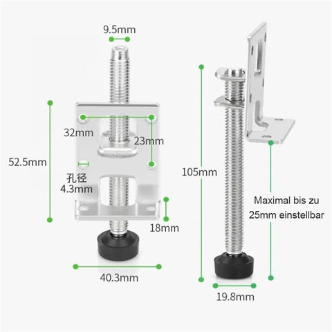 Adjustable Furniture Feet Set 12 Piece Stainless Steel Heavy Duty Leveling Feet With Brackets M10x106mm dimensions diagram