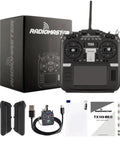 Pro Grade RC Transmitter TX16S MKII V4.0 With Hall Gimbals And ELRS 2.4G, accessories, box, and manual displayed.