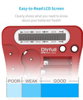 Universal Battery Tester With LCD Display showing battery health indicators for AA, AAA, C, D, 9V, CR2032, CR123A, CR2, CRV3, 2CR5, CR-P2