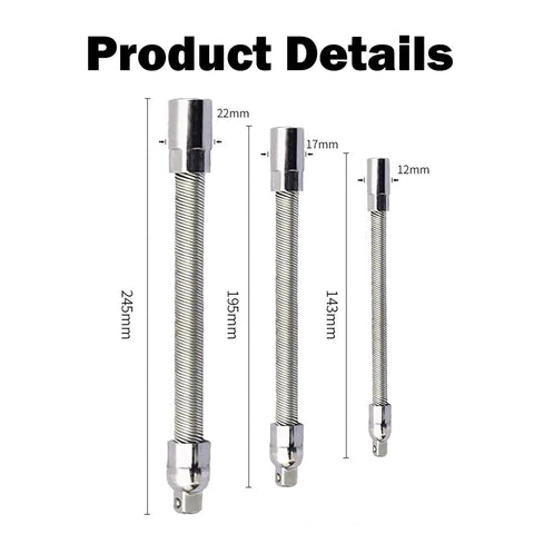 Reach Tight Auto Spots With A 360 Degree Bendable Flexible Extension Set For 3 Eighths, 1 Quarter, And 1 Half Inch Drive Wrenches