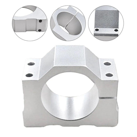 Heavy Duty Alloy Spindle Motor Bracket Clamp Sandblasted Fixing Base For CNC Router front view, showcasing silver alloy design for 45mm motor.