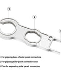 Multifunction Solar Spanner Wrench For MC4 Connectors showing gripping areas and pins for solar panel connector handling