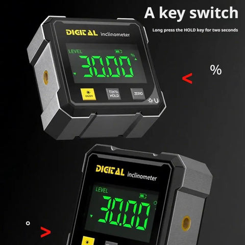 Digital Angle Finder With Laser And Four Side Magnetic Gauge For Woodworking, Cube Inclinometer, Table Saw Protractor, Precise Measuring Tool With LED Display For Quick Absolute And Relative Angles, Level Box For Hanging, black cube with green LED display