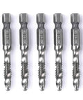 Heavy Hitter Hex Shank Drill Tap Bit Set With Split Point Tips For Smoother Tapping Deburring And Countersinking Metric Or Imperial Fasteners No Sweat Needed, 5pc HSS drill tap bits.