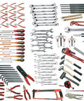 Badass Industrial Maintenance Set With Rolling Cabinet Features 152 Piece Metric Mechanic Tool Kit, organized array of tools and cabinet.