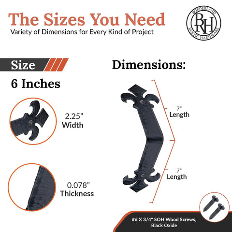 Four Pack 6 Inch Metal Corner Brackets Furniture Reinforcement Hardware Matte Black Rustic Decorative Steel Brace Built Like A Tank For Woodworking Repairs And DIY Fixes dimensions and size details.