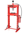 Heavy Duty 30 Ton Hydraulic Shop Press With Movable H Frame Plate For Auto Mechanics And Metal Fabrication, red with steel plate.