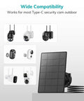 Three-Watt Solar Panel For Outdoor Wireless Cams Keeps Your Security Cam Charged All Day IP66 Waterproof Solar Charger with 10ft Type C Cable