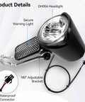 Ultra Bright Front Bike Headlight For Night Riding On 6 To 60V Electric Bikes Waterproof LED Front Light With SM Plug