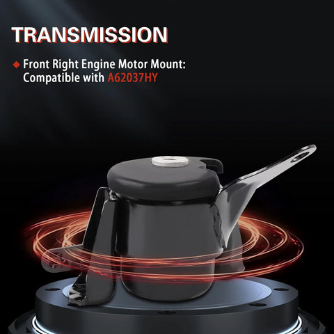 Front right engine motor mount compatible with A62037HY, part of the Scion TC Engine And Transmission Mount Kit 2005 2006 2007 2008 2009 2010 2.4L Auto Set Of Four High Strength Steel And Rubber Mounts With Orange Coating For Durable Fitment And Long Life.