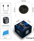 Telescope Eyepiece Camera, 4MP Digital Camera, 2K Video Recording Via App with USB-C cable, manual, and packaging dimensions.