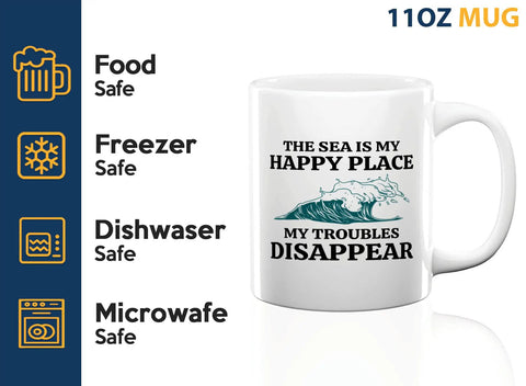 Morning Brew Sailor Coffee Mug 11oz White For Boaters And Sailors With Funny Lake Vibes Gift For The Captain In Your Life. Dishwasher safe ceramic mug with wave design.