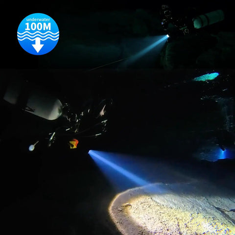 Diver using Beastly Bright 5000 Lumen Underwater Dive Light With Five Modes USB C Rechargeable IP68 Waterproof To 100m Six Hour Runtime