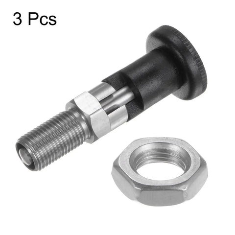 Kickass Stainless Steel Push Fit Ball Nose Spring Plunger M10x1 Thread With Slick 5mm Pin Diameter And Relentless Self Locking Design, threaded with nut.