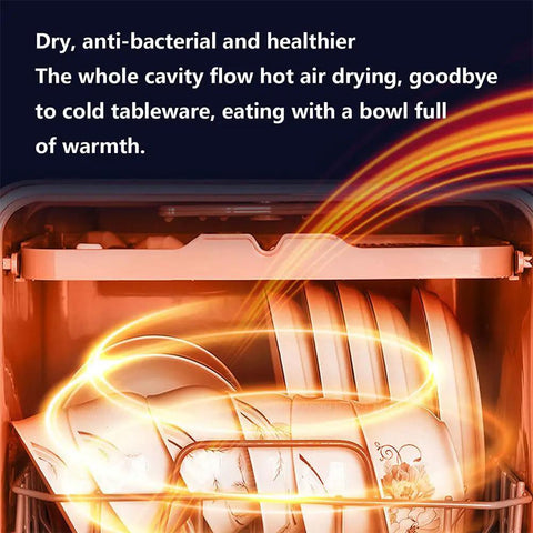 Compact Countertop Dishwasher With No Fuss Setup And Full Auto Dry, showing drying process with plates inside.