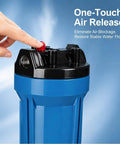 One Touch Air Release feature on Rock Solid 3 Pack 20 Inch Water Filter Housing for efficient water flow control.