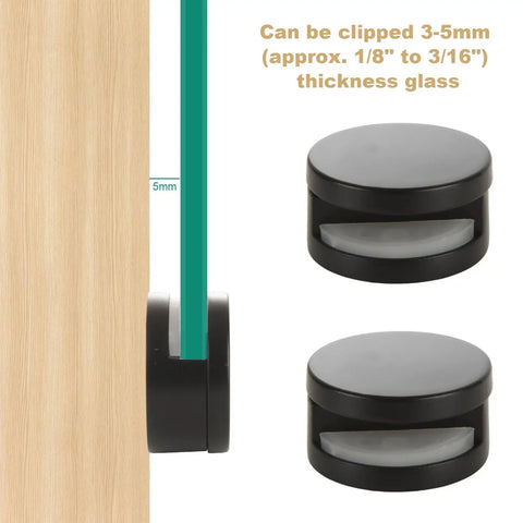 Heavy Duty Frameless Mirror Mounting Clips Set With Dual Screws For 1/8 To 3/16 Inch Glass Round Zinc Alloy Wall Brackets For Bathroom Bedroom And Home Gym Mirrors Matte Black Easy Install