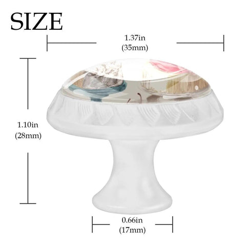 4 Pack Drawer Knobs Vintage Cake Pattern 35mm White Base Cabinet Pulls For Kitchen Cupboard Dresser Closet Doors Dope Classic Look Crystal Glass Hardware Built To Last And Easy To Install shown from above with dimensions