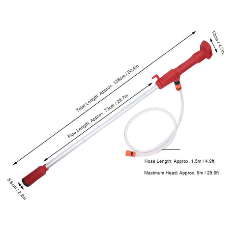 Tough As Nails Cordless Stick Water Pump, 554 GPH Portable Utility Sump With Filter, 29.5 Ft Head, shown with dimensions
