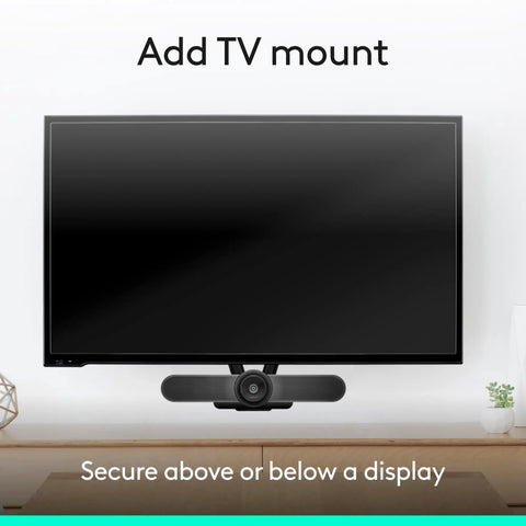 4K Video Conference Camera Rig With Three Built In Mics And 120 Degree Lens For Small Meeting Rooms mounted under a TV.