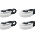 4 Pack 2-1/2 Inch Nylon Clothesline Pulleys For Outdoor Use Built To Last Heavy Duty Plastic Kit For Hanging Heavy Objects, four white pulley wheels