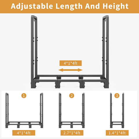 Heavy Duty Adjustable Firewood Rack For Indoor Outdoor Use Four Foot Long Wood Storage Stand Holds Up To 2600 Pounds Upgraded
