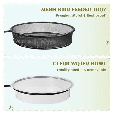 Mesh bird feeder tray and clear water bowl from Platform Deck Bird Feeder With Bath Dual Use Outdoor Bird Bath And Feeder
