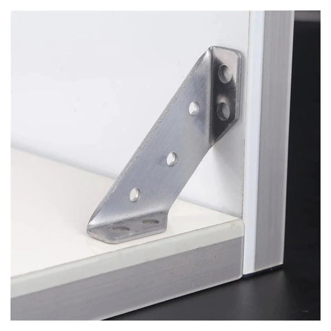 Close-up of Beefy Heavy Duty Stainless Steel Angle Brackets 4 Pack for Shelves and Wall Mounts, showing scratch resistant material